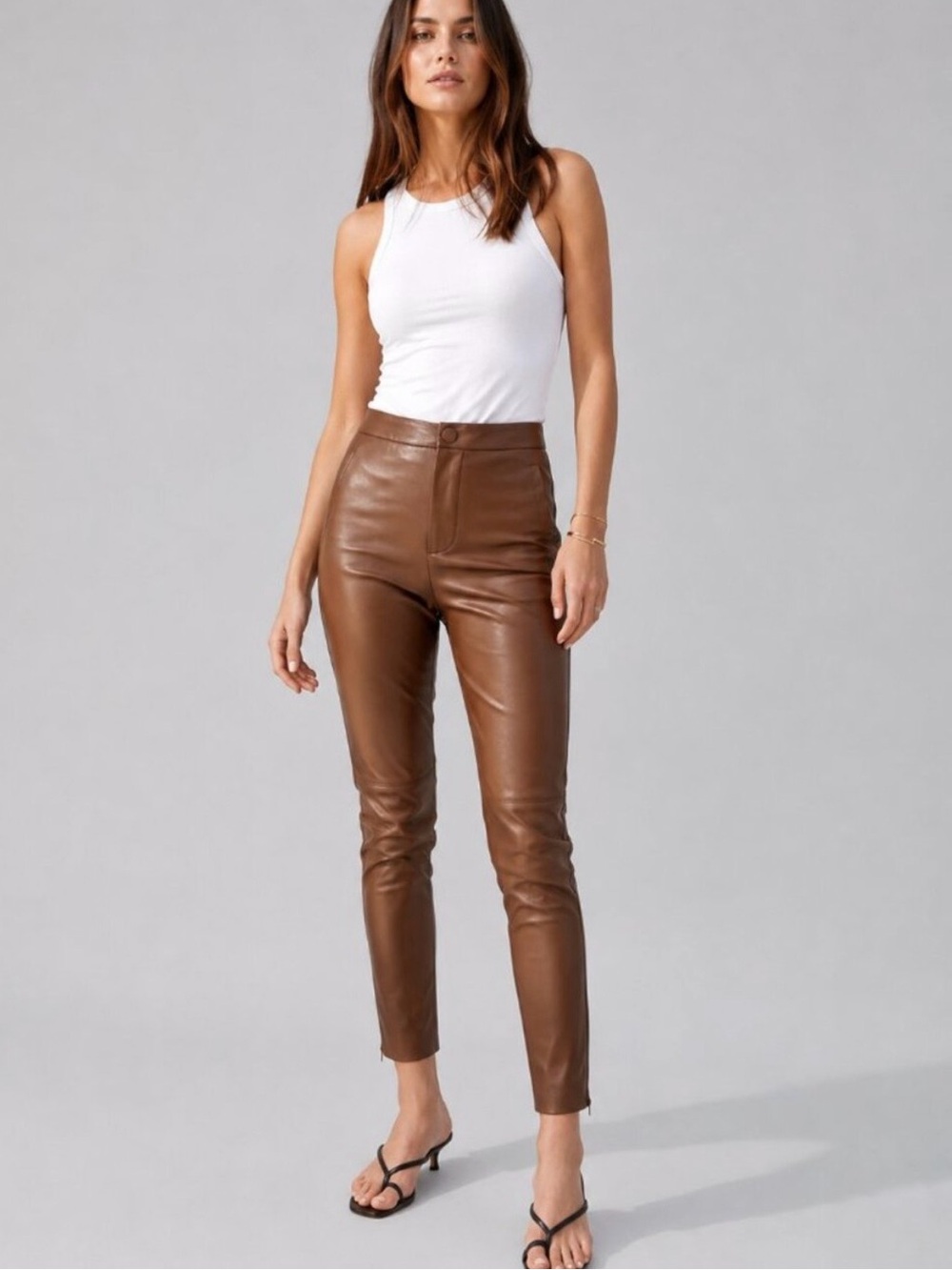 ZARA Leggings High-Rise Faux Leather Slim Pants in Brown medium NWT